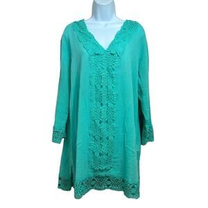 Isaac Mizrahi Daisy Swim Cover Up Women's Sz Large Beach Summer 3/4 Sleeve